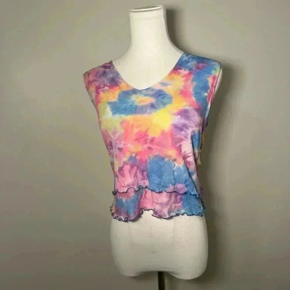 Vintage  tie dye ruffled tank top L y2k - Picture 2 of 5